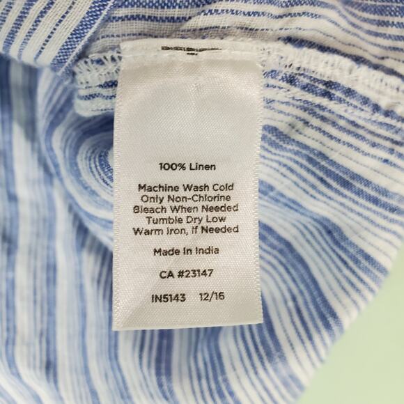 Talbots Womens Blue V-Neck Linen Striped Button Down Roll Tab Blouse Size 1X - Picture 6 of 6